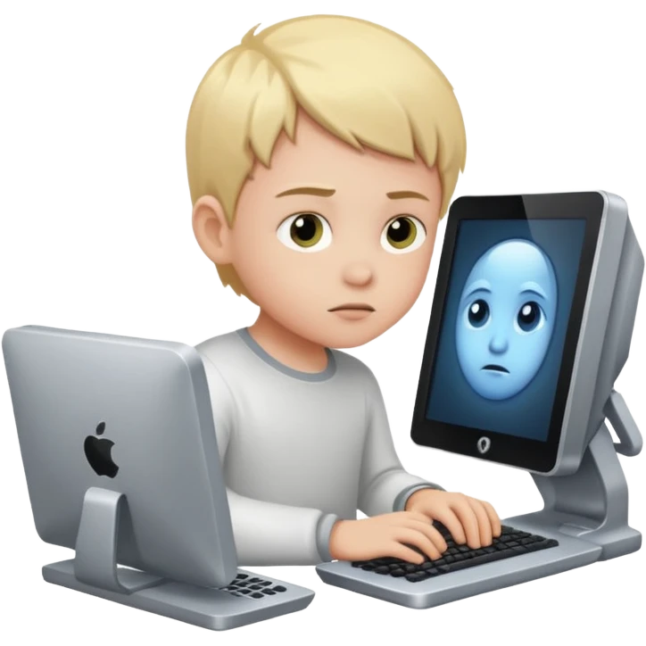 a white child programs on a computer emoji