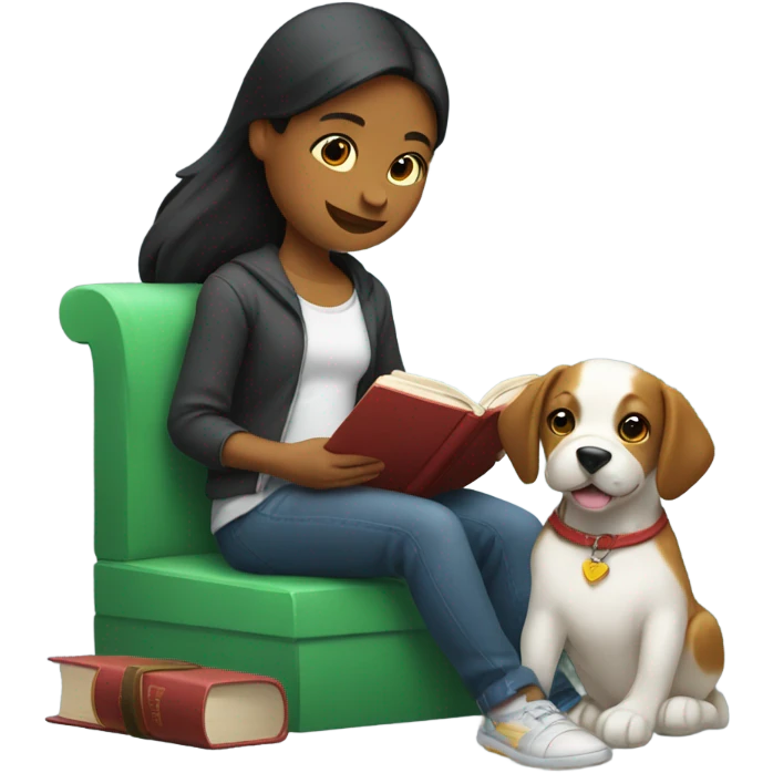 Am I bothering you? Girl, book, and dog emoji