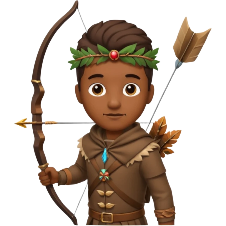 The classic hunter image with a bow and arrow on his back, dressed in brown with some animal made decorations emoji