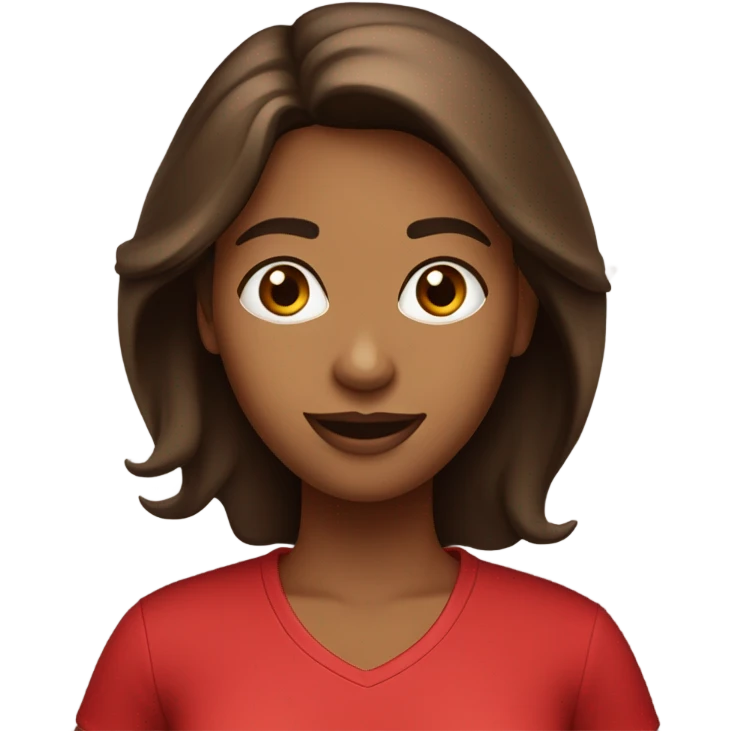 Light brown pretty  woman with beautiful  dark brown hair with a red happy Valentine’s Day t-shirt emoji