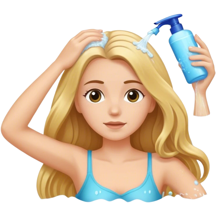 White girl washing hair with shampoo emoji