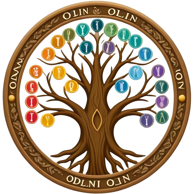 created an intricate but manly looking family genealogy logo to include the name Odlin and a title of Genealogy while also using multiple colors in the logo emoji