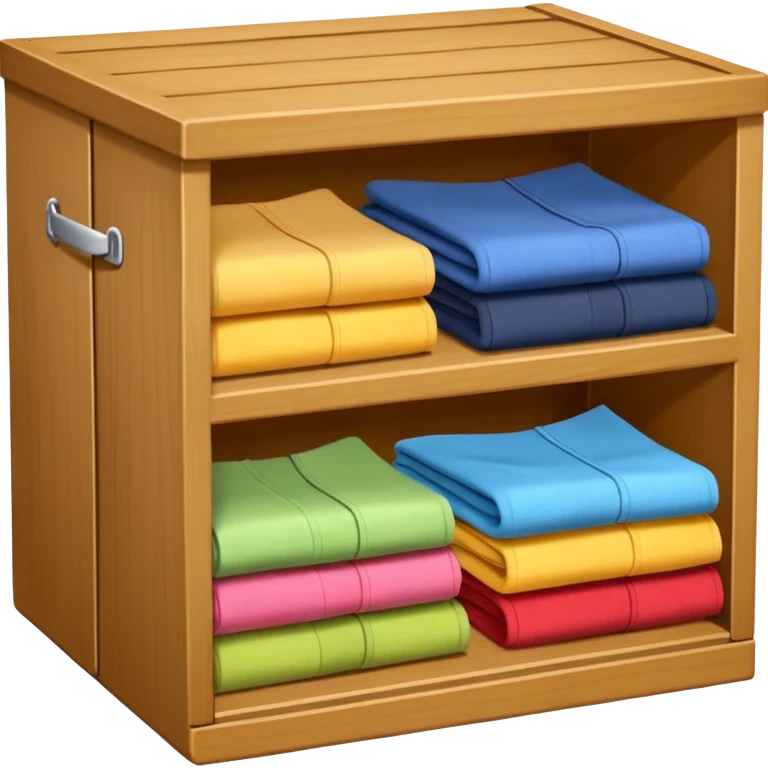 wooden storage box with folded clothes organized in compartments emoji style emoji