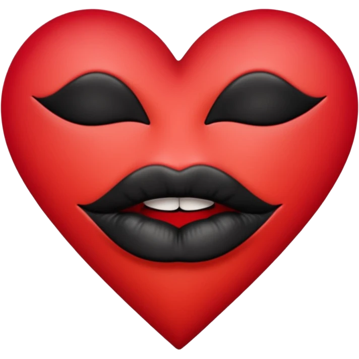 A solid red gradient heart, with three black lipstick kiss marks of different angles printed on it, retro matte texture, high contrast, clean edges, sticker style, 
 emoji