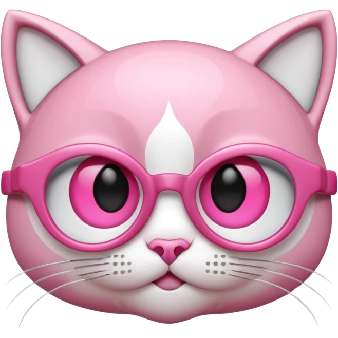 A 3D cartoon rose-pink eye spectacle, glossy curved frame, soft reflections, isolated on plain background, Memoji-style. Negative : Cat. emoji