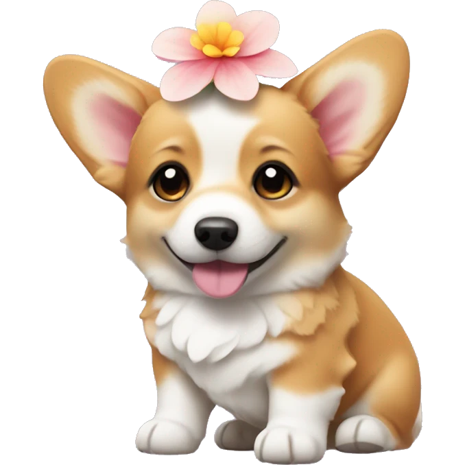 Cute small corgi puppy with a flower on its head emoji