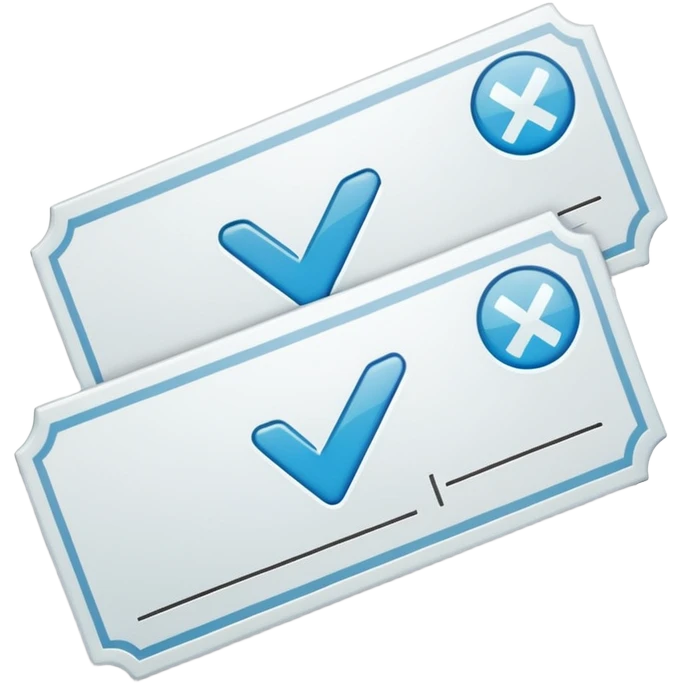 Two white tickets with a check mark on them emoji