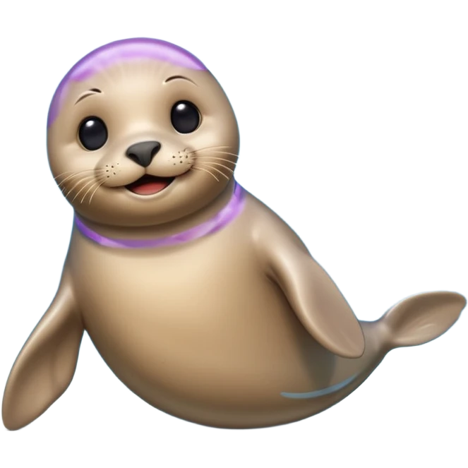 A 3D cartoon seal swimming with visible flippers, calm blue water, soft sunlight, Memoji-style realism. emoji