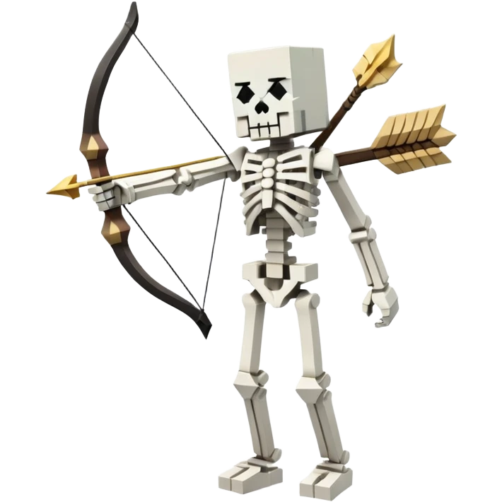 Minecraft Skeleton full body with bow and arrow, white blocky character emoji