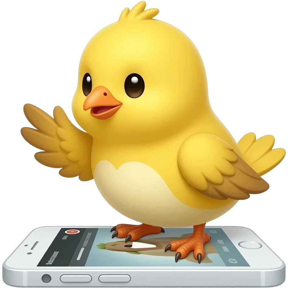 lovable small yellow bird watching a video on a phone. the image must be a transparent .png emoji