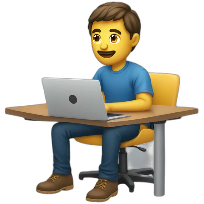 coding professional sitting on his desk looking at his laptop emoji