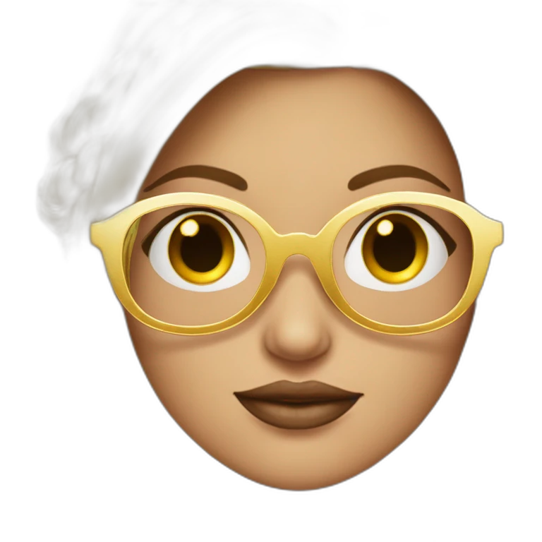 Mujer rubia con el pelo con volumen y con gafas de oro rosa y ojos maquillados emoji