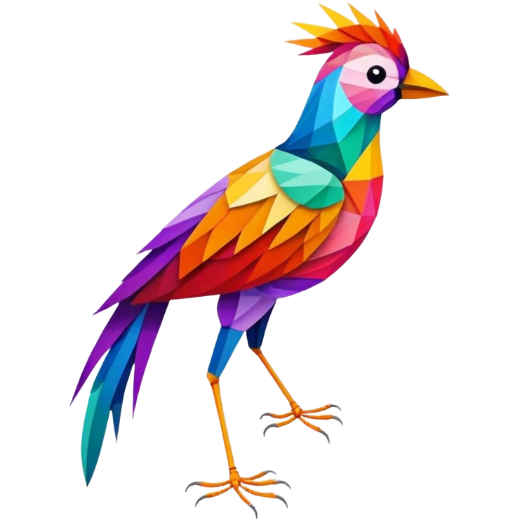 String art icon, large colorful bird in front view, intricate threads forming feathers and body, geometric design, vibrant colors, minimalistic style, clean lines, transparent background. emoji