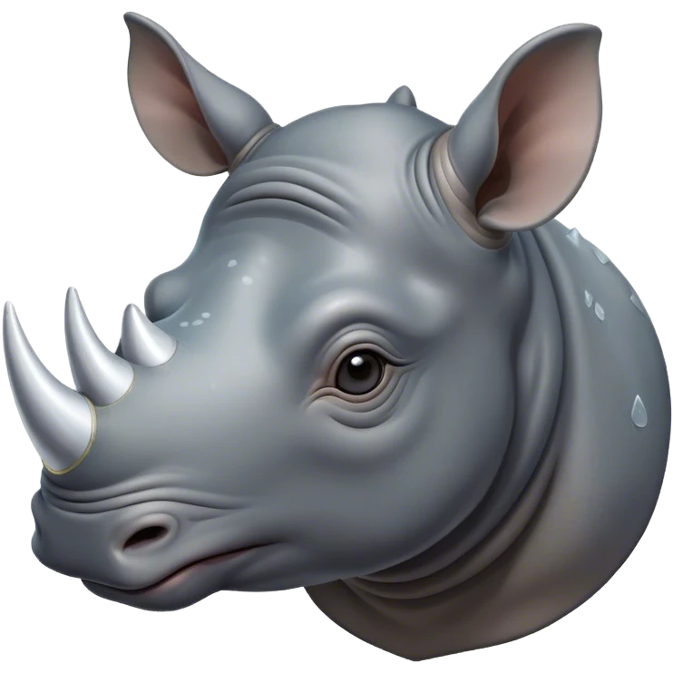 Cinematic Cute Rhinoceros Portrait Emoji, Head tilted playfully and inquisitively, featuring a rugged, glossy slate-gray hide with a gentle, rounded white horn and round, sparkling eyes filled with curious wonder, Simplified yet irresistibly adorable features, highly detailed, glowing with a warm, friendly glow, high shine, affectionate and mighty, stylized with a touch of ancient charm, bright and endearing, soft glowing outline, capturing the essence of a mischievous yet loving rhinoceros, so playful it feels like it could stomp out of the screen and into your arms! emoji