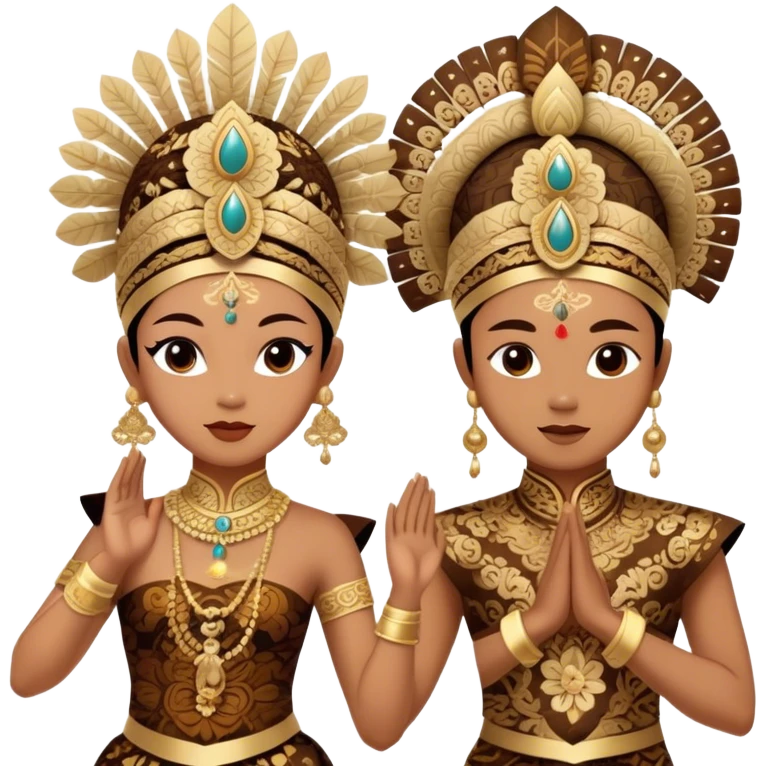 ​Cinematic Realistic Traditional Javanese Dancers, depicted as two graceful dancers in ornate traditional costumes with intricate batik patterns and elaborate headpieces, captured in dynamic poses during a ritual dance in an ancient temple courtyard, rendered with soft golden lighting and rich cultural textures, emoji