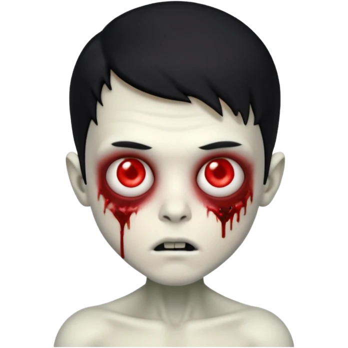 a pretty zombie boy with black hair bearing a resemblance to Ivan from Alien Stage in memoji apple format emoji