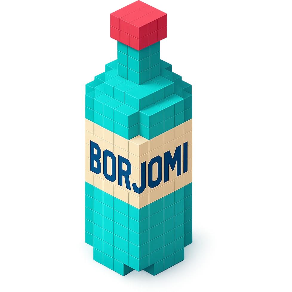 Borjomi bottle with a matte finish and a cap, with a label emoji