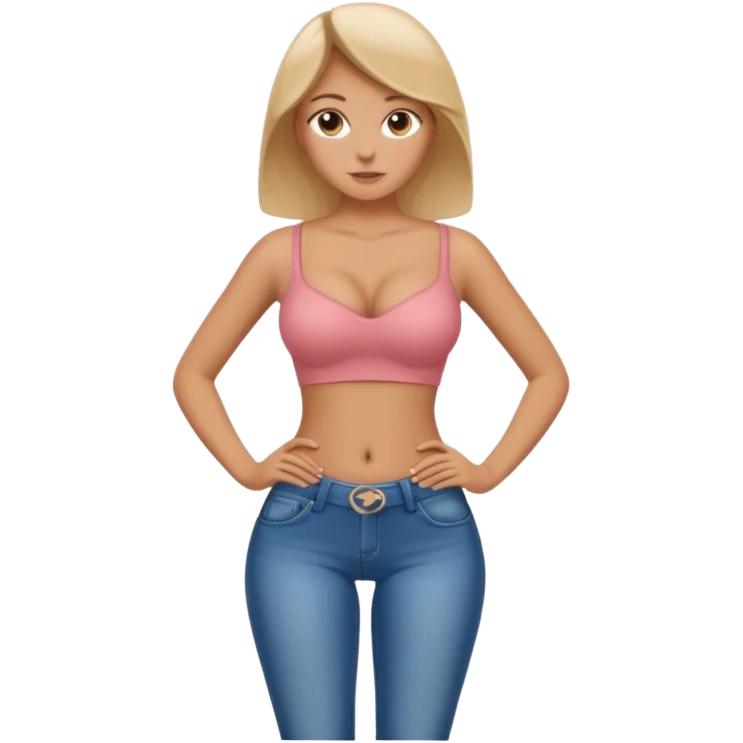 Girl in tight jeans, topless, breast exposed, hands on hips emoji