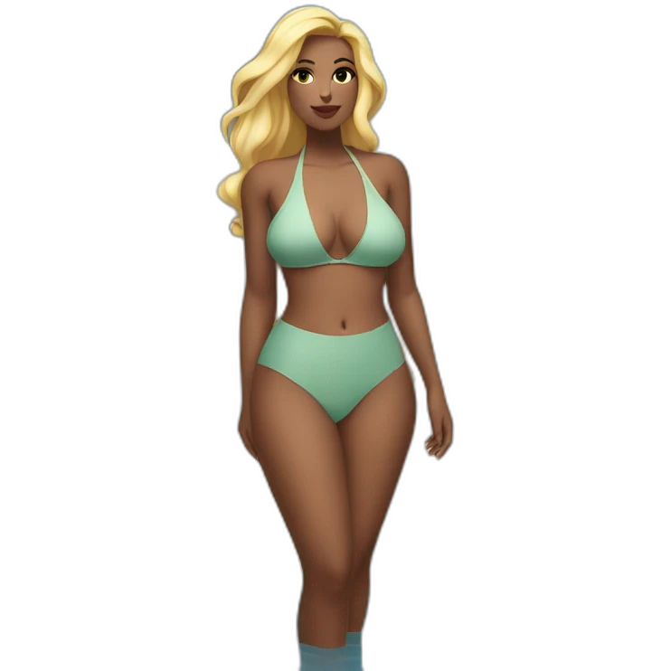 Slim-Thicc woman swimsuit posing full body (blonde, perfect body, hourglass figure) emoji
