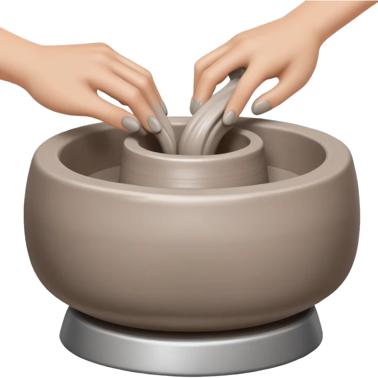 thumb pressing side of clay onto a silver pottery wheel, thumb at the bottom of the clay, pottery gesture emoji
