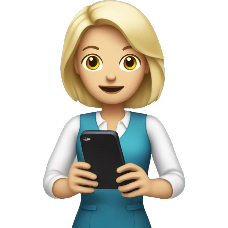 white woman holding big phone emoji