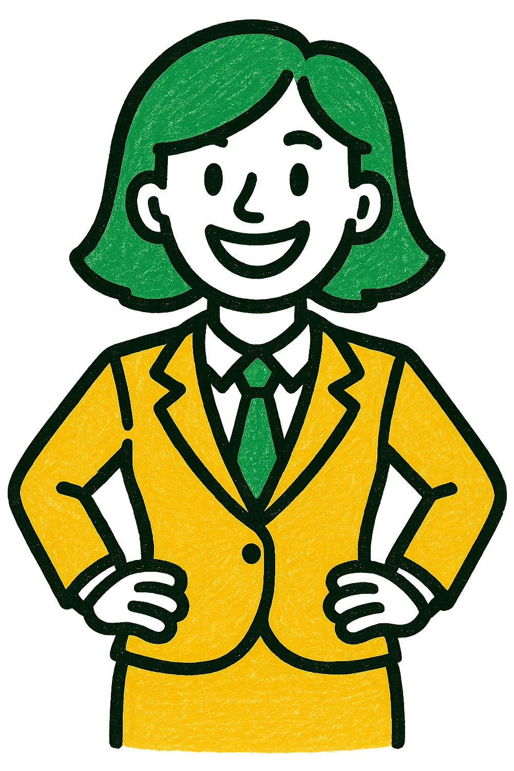 woman in suit, professional style, green gold and white color scheme, bold and clear, suitable for digital use emoji