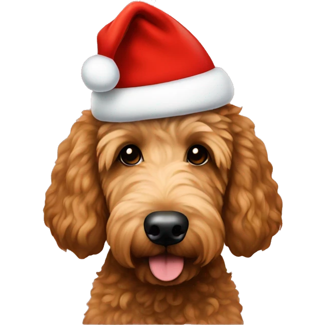 Brown golden doodle with Santa hat emoji