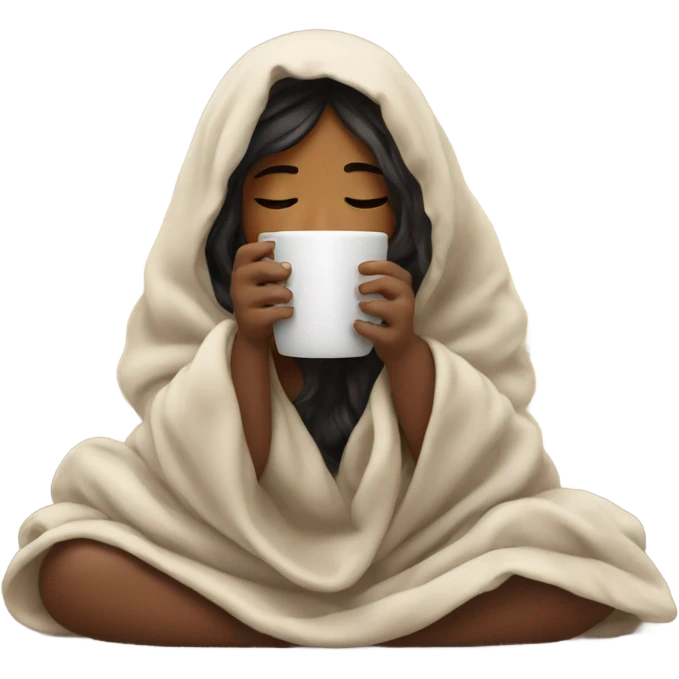 girl inside a blanket sipping coffee eyes closed emoji