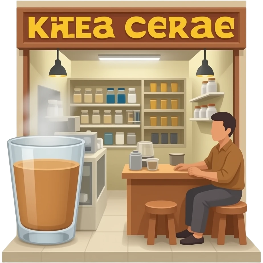 Sticker of a single glass of kerala chai in local shop with hot  vapour emoji