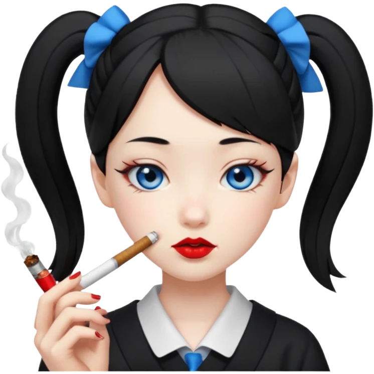 japanese schoolgirl with black twintails and blue eyes smoking a joint emoji