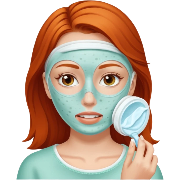 White girl with freackles doing skincare mask emoji