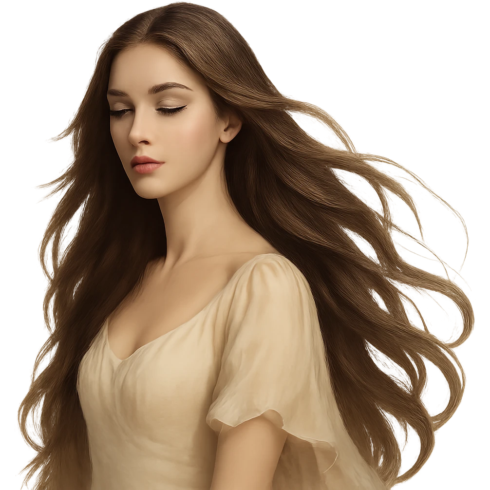 beautiful woman with long flowing hair and elegant features emoji