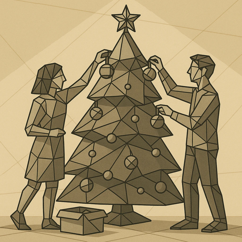 people decorating a Christmas tree emoji