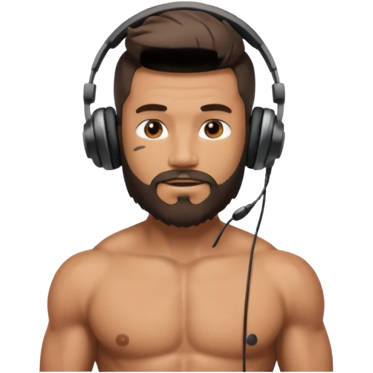 create a Men with Beard and Headphones and some hairs on his head without shirt emoji