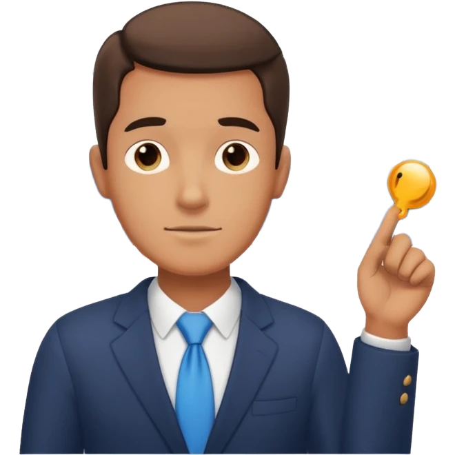 a guy with a relaxed face, thought bubble showing a business graph going up, success theme emoji