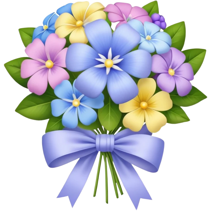 Periwinkle bouquet with assorted pastel flowers, tied with a white bow emoji