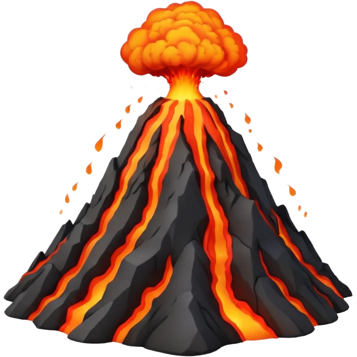 Apple-style 3D emoji of an erupting volcano, dark rocky mountain with a bright red lava flow and glowing orange eruption at the top, some smoke coming out, colorful and cartoonish but realistic enough, no background emoji