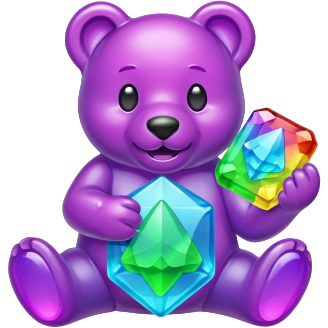 Rainbow Gummybear holding a purple rupee emoji