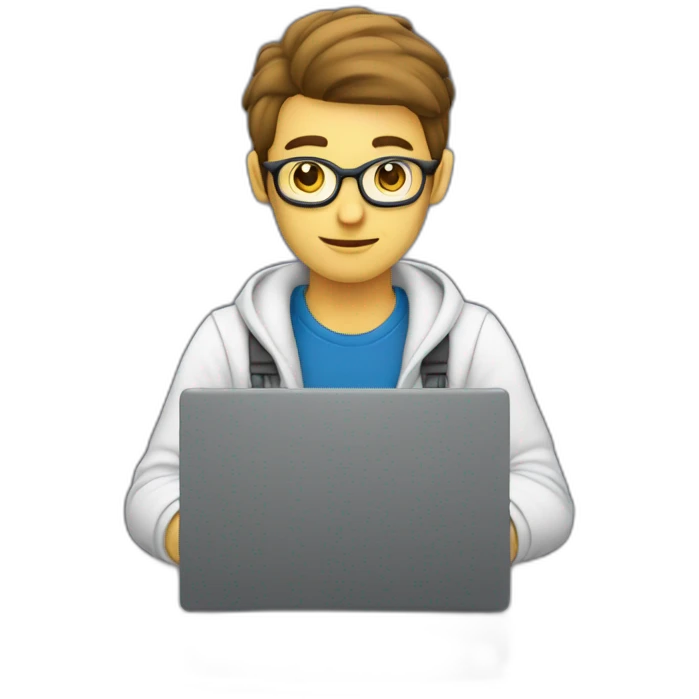 A coder siting on desçu working on his laptop emoji