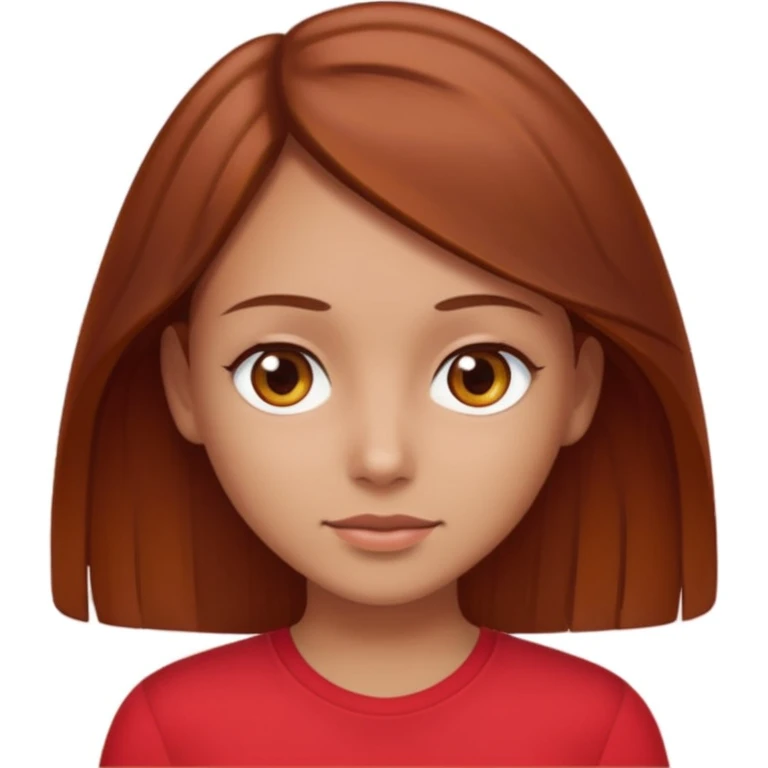 girl with tannish skin, brown eyes, chestnutish hair with a slight red tint to just past shoulder length in a red shirt  emoji