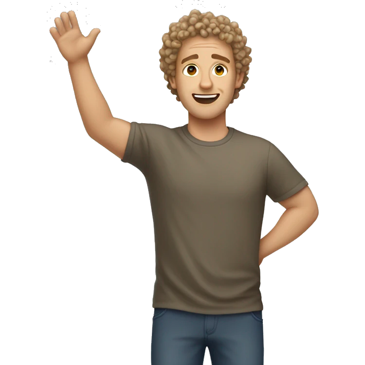 normal white man, short curly hair surrendering, hands up in the air  emoji