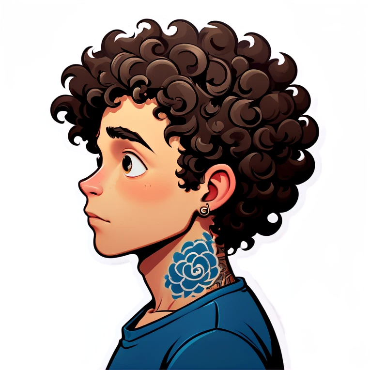 Boy with curly hair and neck tattoo emoji