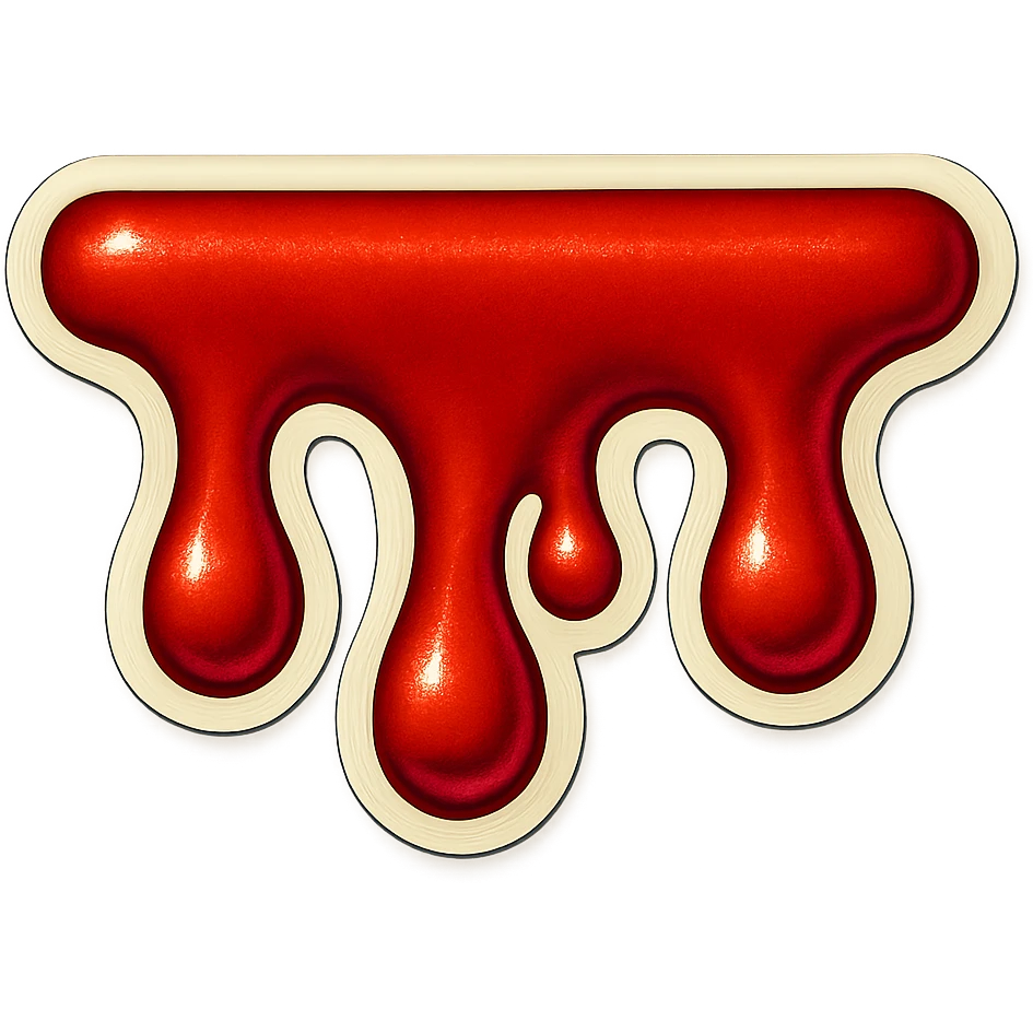 blood drips, extremely short and wide, retro sticker style emoji