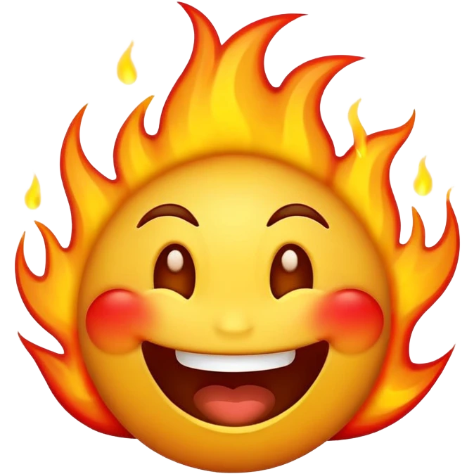 happy laughing emoji with flames in its eyes emoji