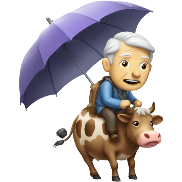 an old person riding a cow with umbrella  emoji