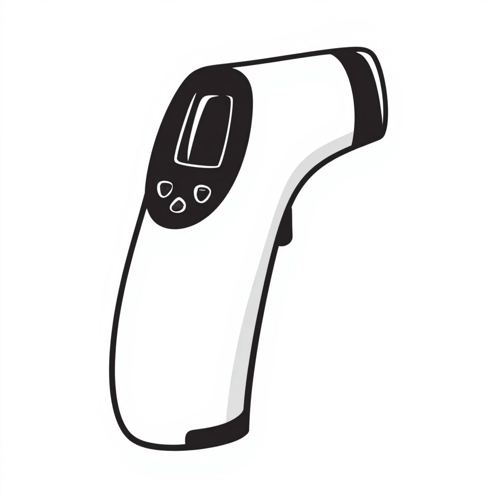 black and white doodle of a digital thermometer emoji