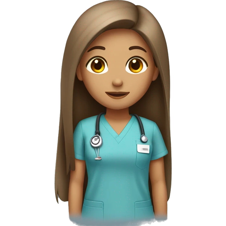 cute tan girl with long straight brown hair wearing scrubs  emoji