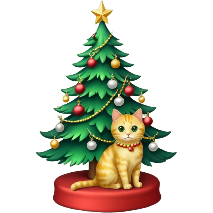 Christmas tree with w gold cat under emoji