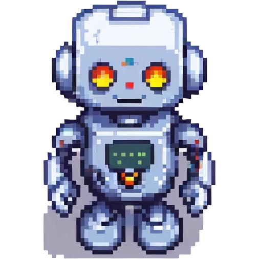AI agent, small robot with a digital face, pixel art style emoji
