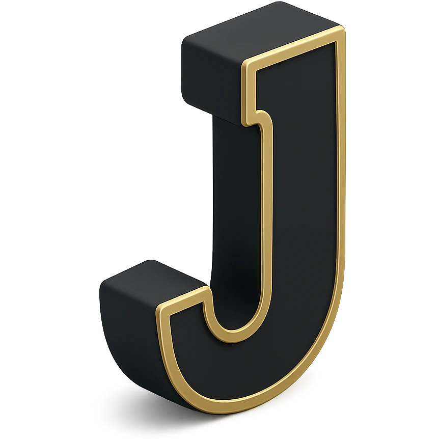 the letter J, bold and clear, realistic lighting and depth, matte background, alternate design emoji
